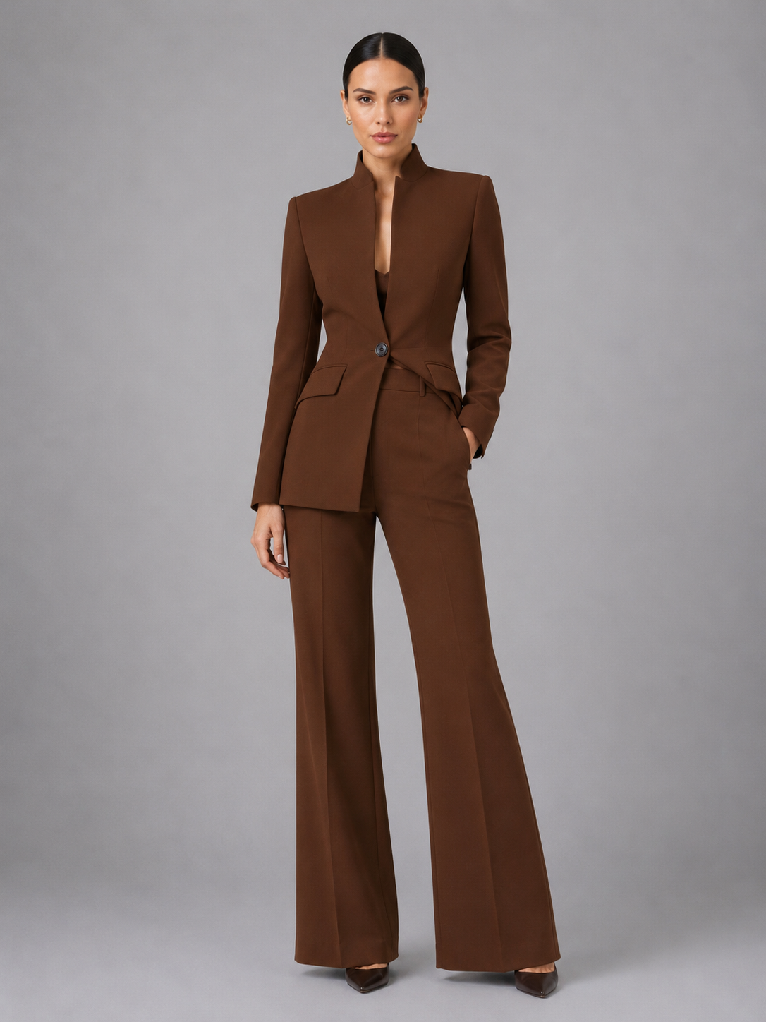 Women's Tailored Blazer and Wide Leg Trouser Suit Set