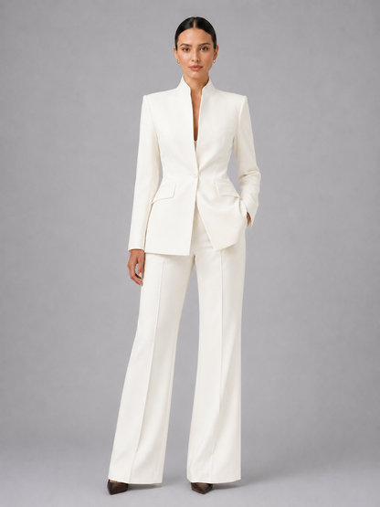 Women's Tailored Blazer and Wide Leg Trouser Suit Set