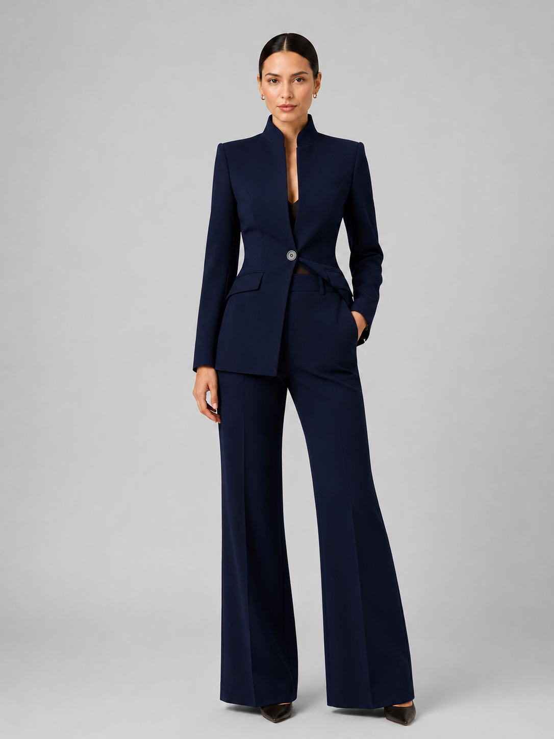 Women's Tailored Blazer and Wide Leg Trouser Suit Set