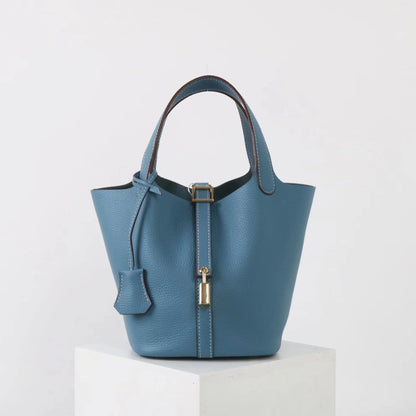 Women's Taupe Leather Bucket Bag