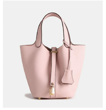 Women's Taupe Leather Bucket Bag