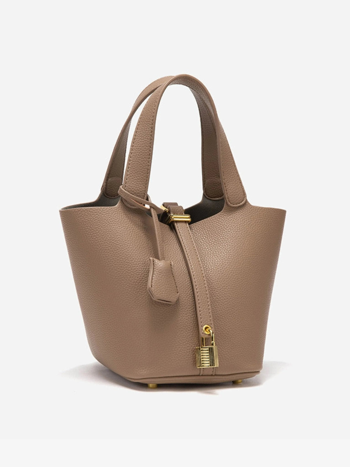 Women's Taupe Leather Bucket Bag