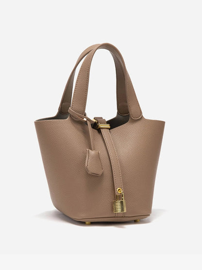 Women's Taupe Leather Bucket Bag