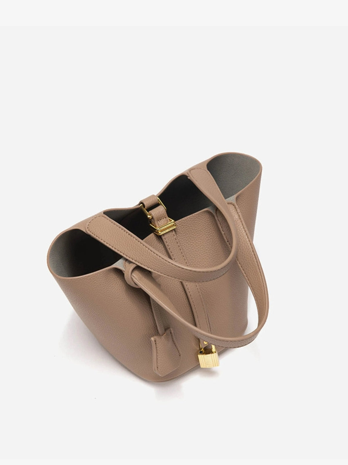 Women's Taupe Leather Bucket Bag