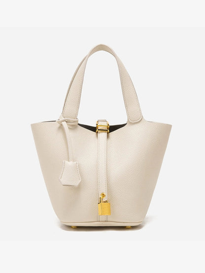 Women's Taupe Leather Bucket Bag