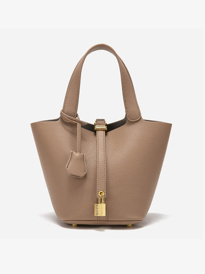 Women's Taupe Leather Bucket Bag