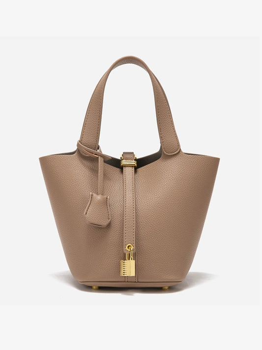 Women's Taupe Leather Bucket Bag