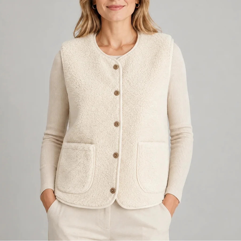 Women's Teddy Fleece Button Up Gilet with Pockets