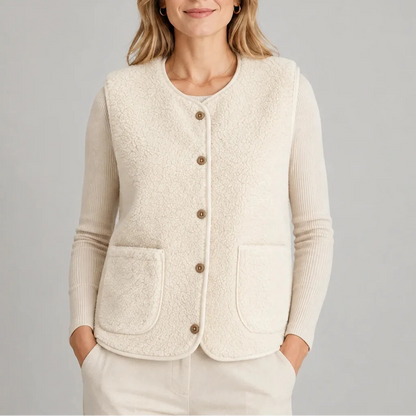 Women's Teddy Fleece Button Up Gilet with Pockets
