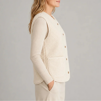 Women's Teddy Fleece Button Up Gilet with Pockets