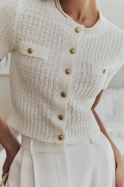 Women's Textured Cropped Button Front Cardigan
