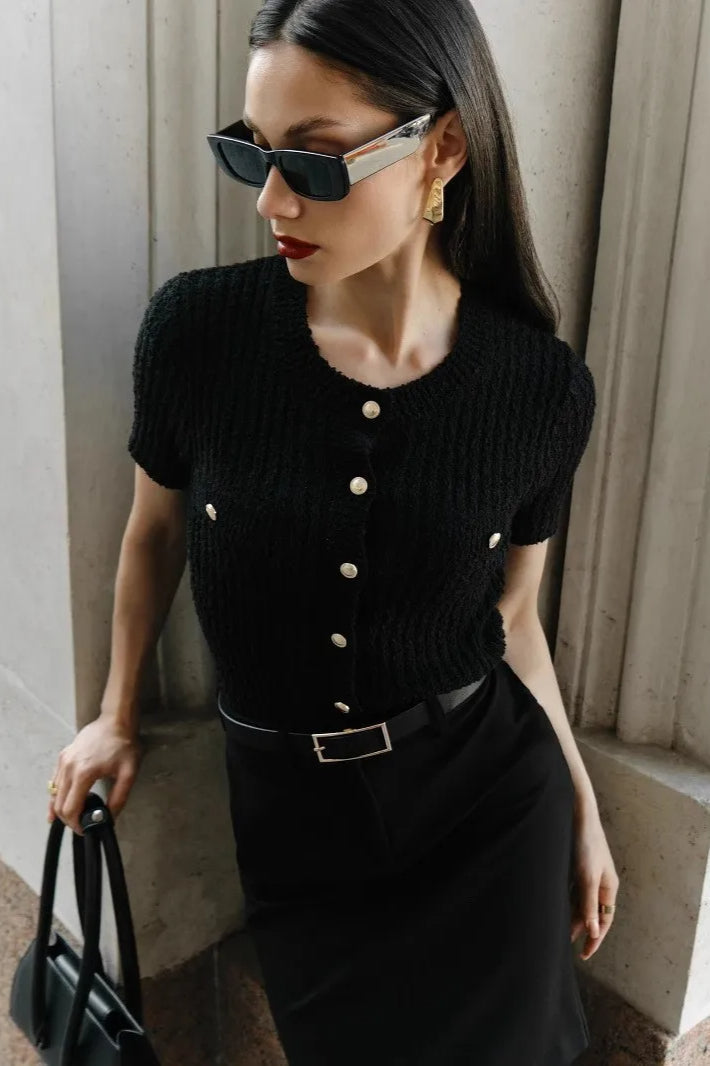 Women's Textured Cropped Button Front Cardigan