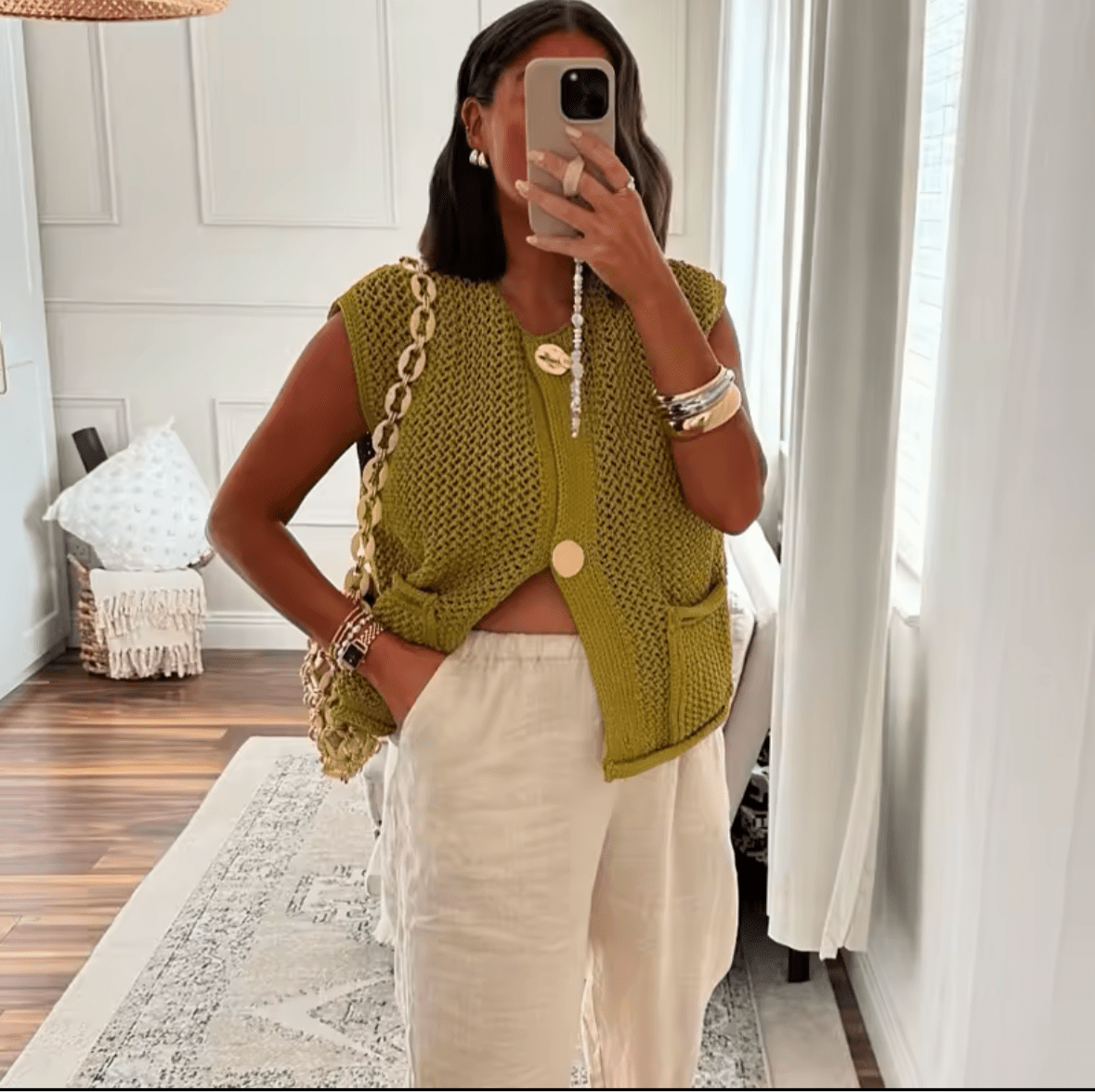 Women's Textured Knit Button Front Vest
