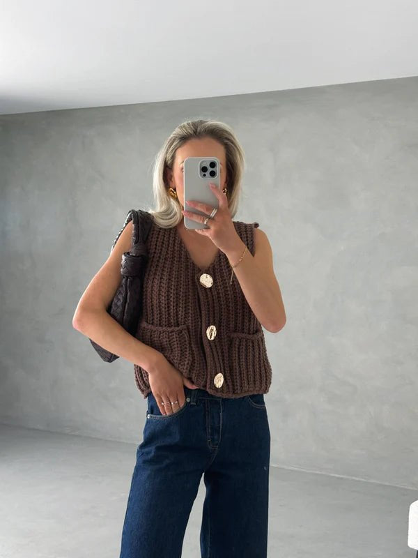 Women's Textured Knit Button Front Vest