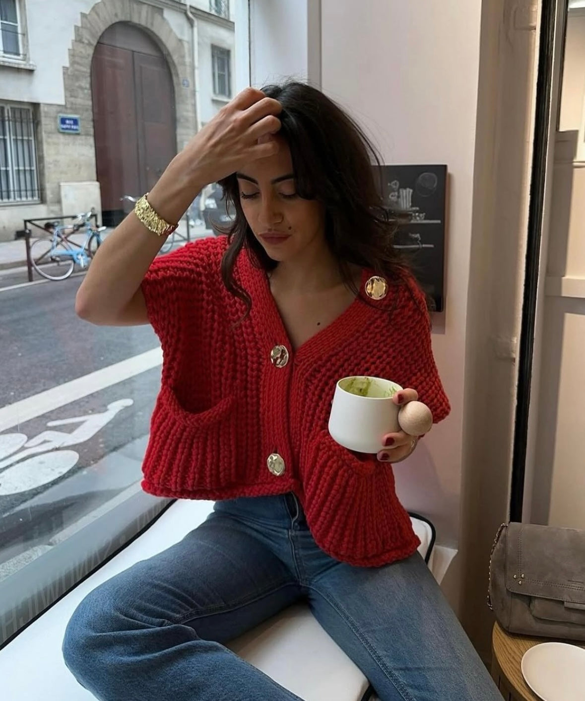 Women's Textured Knit Button Front Vest