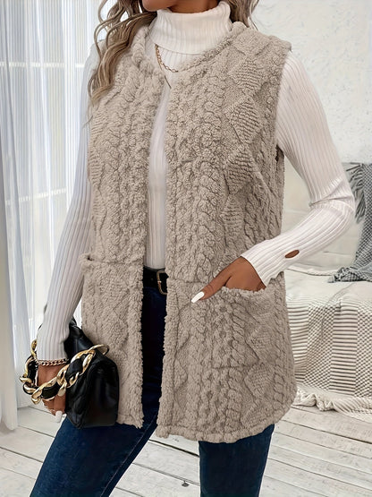 Women's Textured Longline Sleeveless Vest with pockets