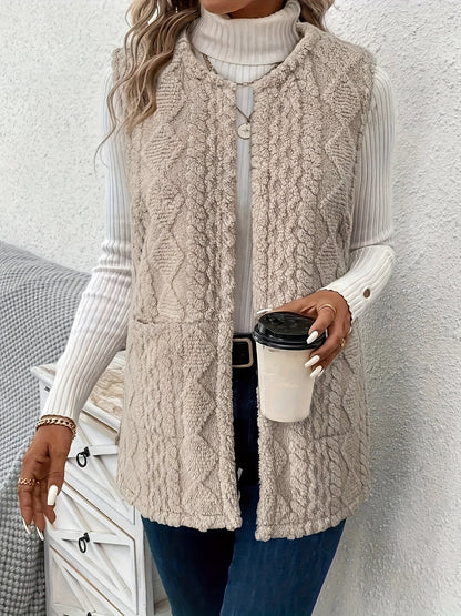 Women's Textured Longline Sleeveless Vest with pockets