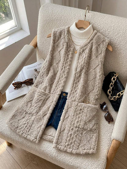 Women's Textured Longline Sleeveless Vest with pockets