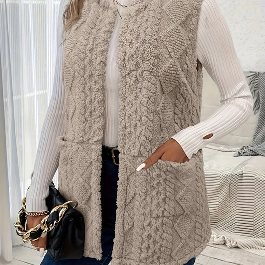 Women's Textured Longline Sleeveless Vest with pockets