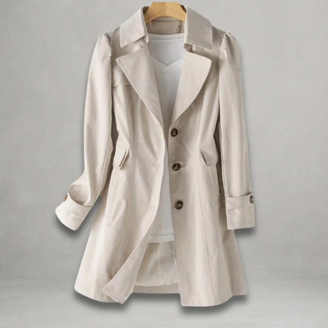 Women's Trench Coat with Statement Collar and Button Front