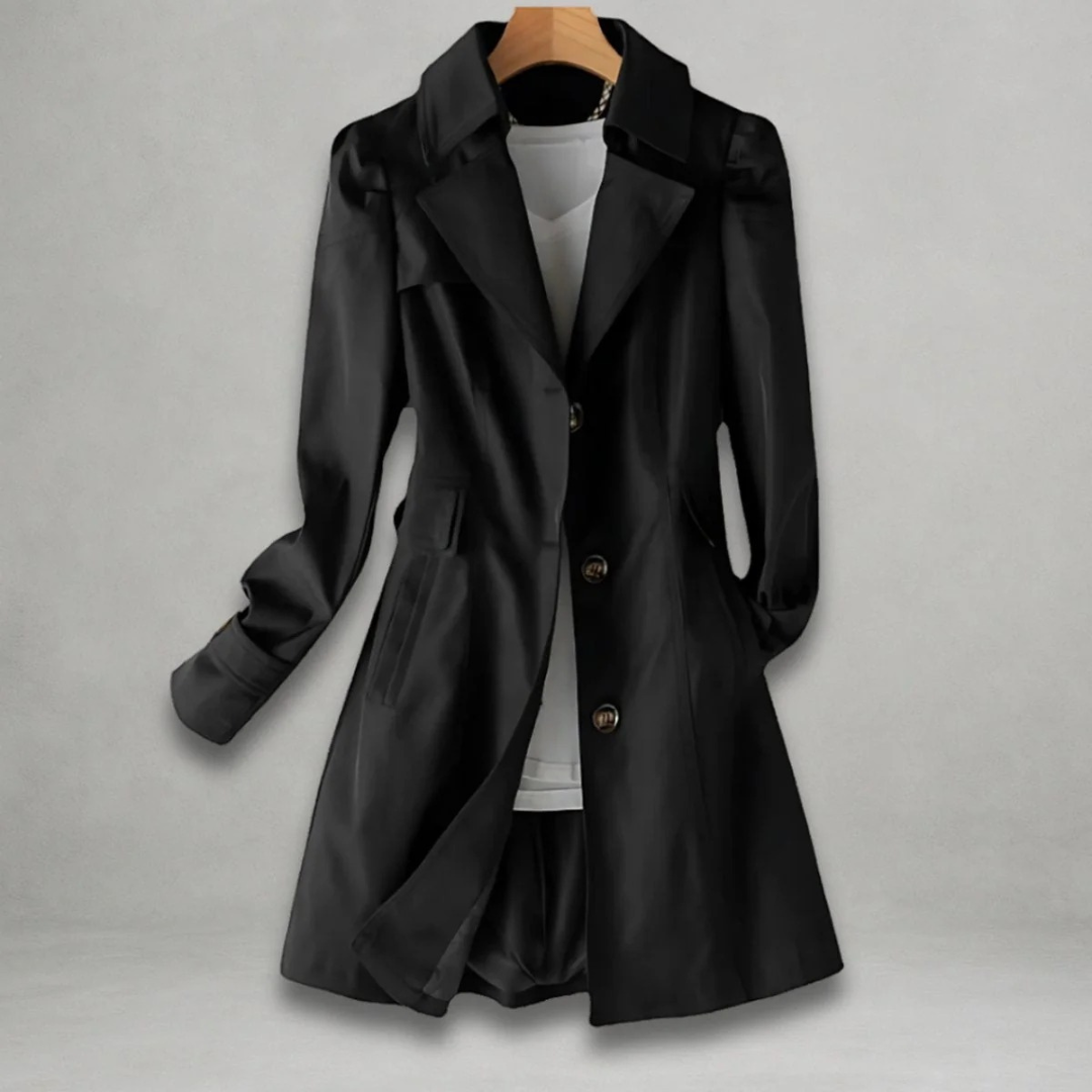 Women's Trench Coat with Statement Collar and Button Front