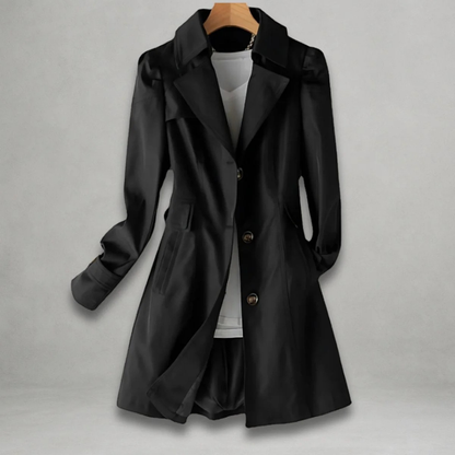 Women's Trench Coat with Statement Collar and Button Front