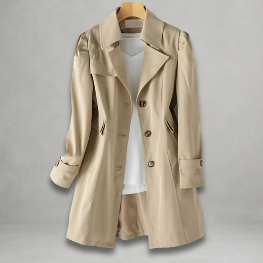 Women's Trench Coat with Statement Collar and Button Front