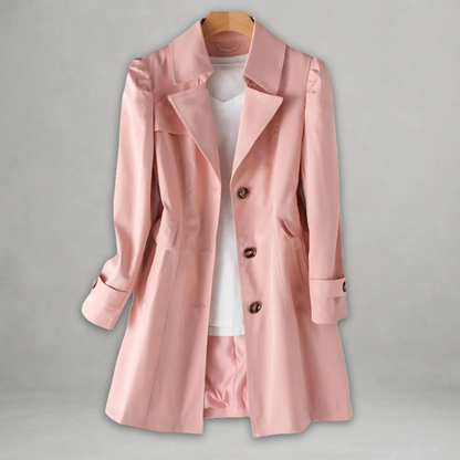 Women's Trench Coat with Statement Collar and Button Front