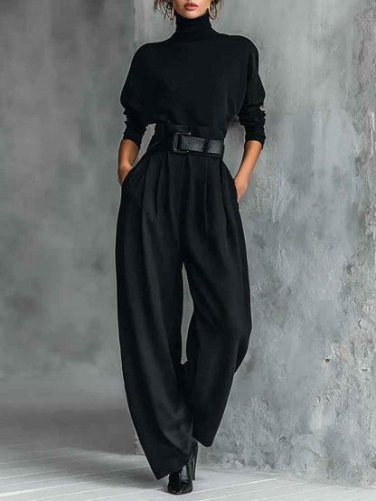 Women's Turtleneck Top And Trouser Two Piece Set