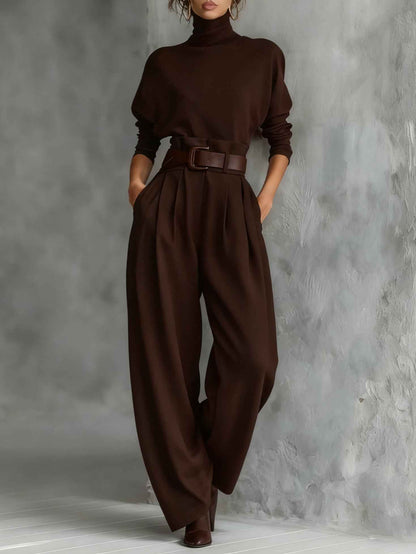 Women's Turtleneck Top And Trouser Two Piece Set