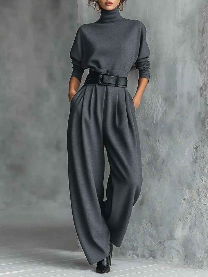 Women's Turtleneck Top And Trouser Two Piece Set