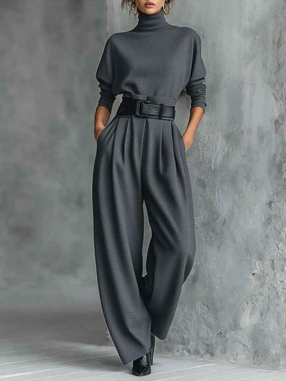 Women's Turtleneck Top And Trouser Two Piece Set
