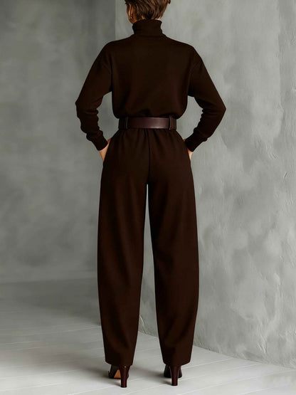 Women's Turtleneck Top And Trouser Two Piece Set