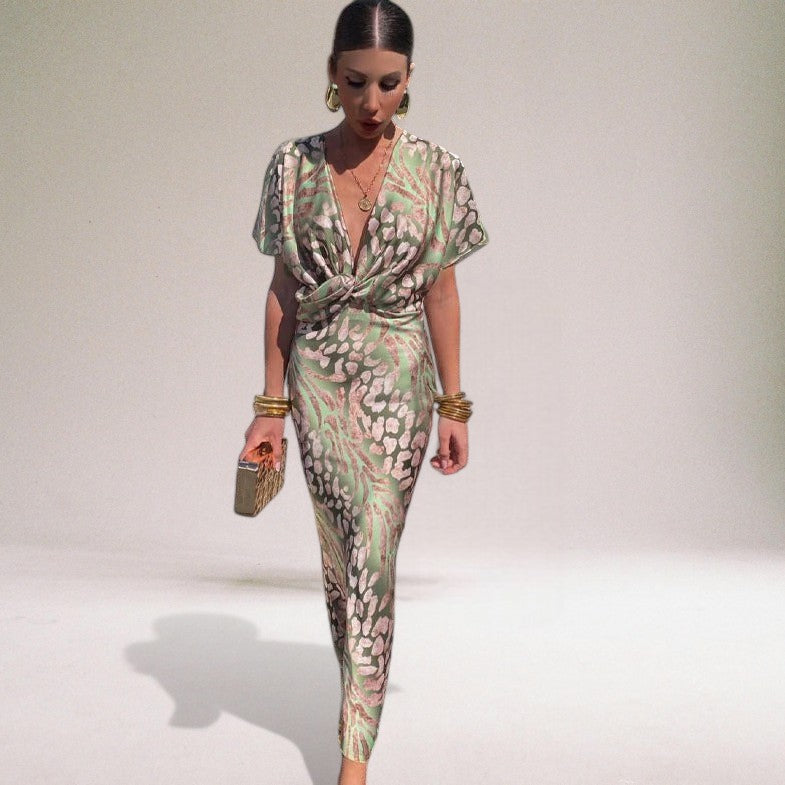 Women's Twisted V Neck Maxi Dress