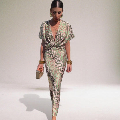 Women's Twisted V Neck Maxi Dress
