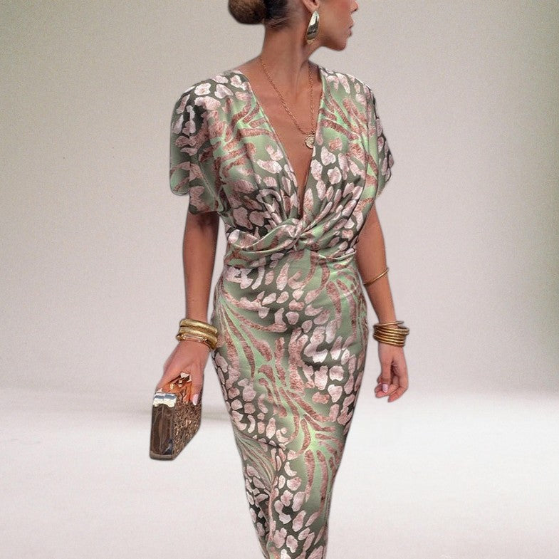 Women's Twisted V Neck Maxi Dress