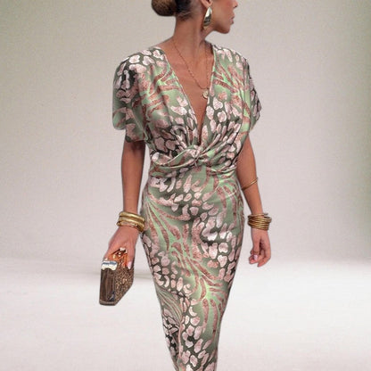 Women's Twisted V Neck Maxi Dress