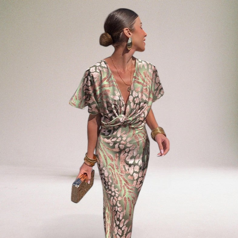 Women's Twisted V Neck Maxi Dress