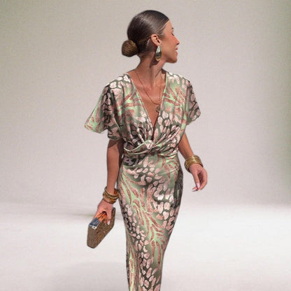 Women's Twisted V Neck Maxi Dress