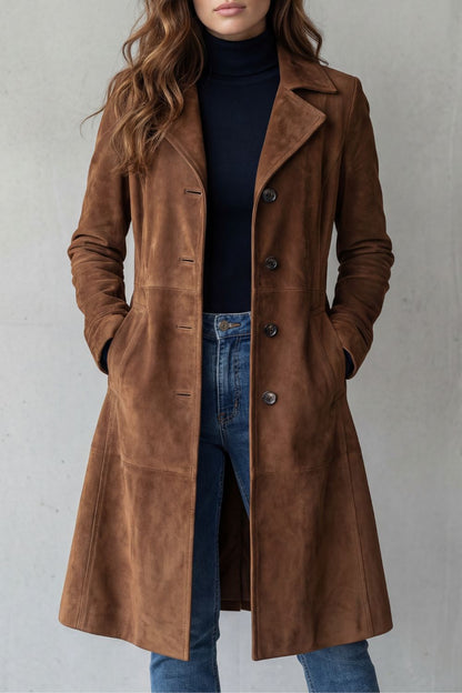 Women's Vintage Suede Effect Longline Coat