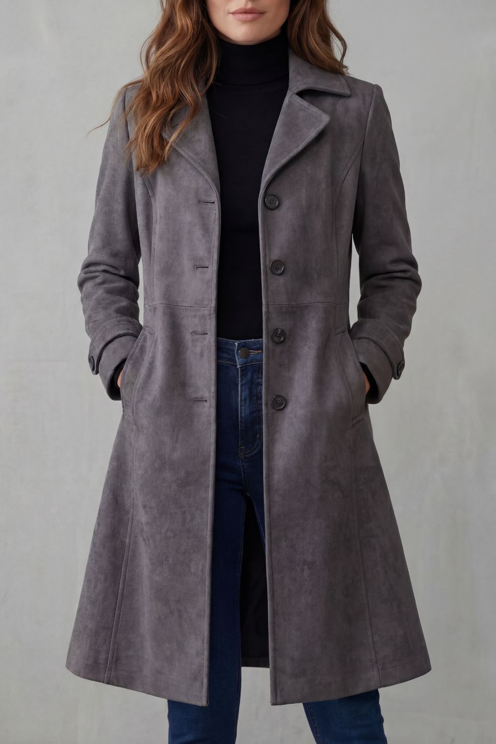 Women's Vintage Suede Effect Longline Coat
