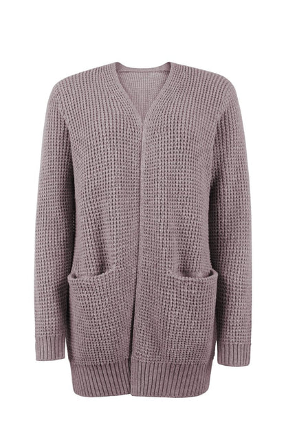 Women's Waffle Knit Open Front Cardigan