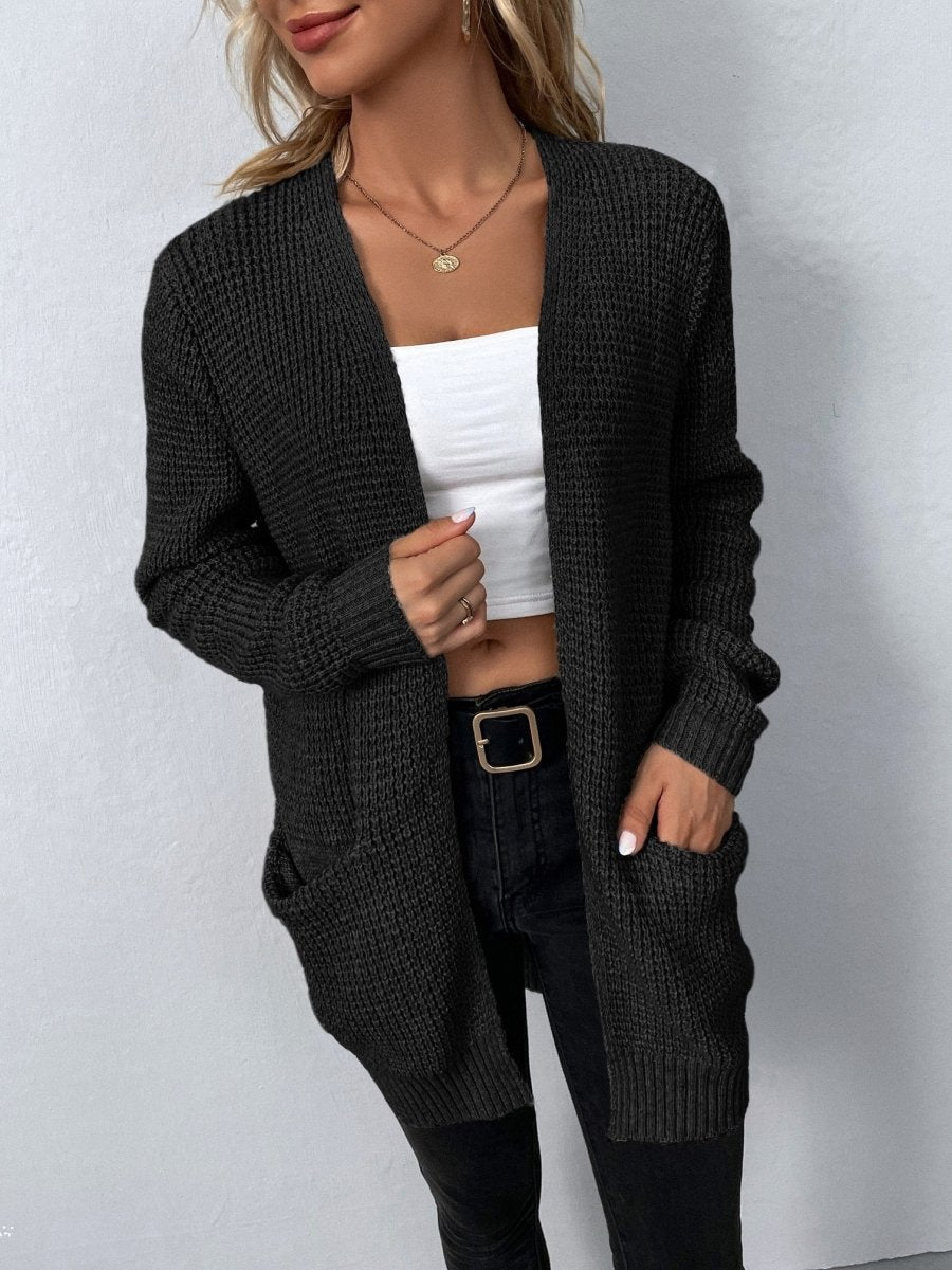 Women's Waffle Knit Open Front Cardigan