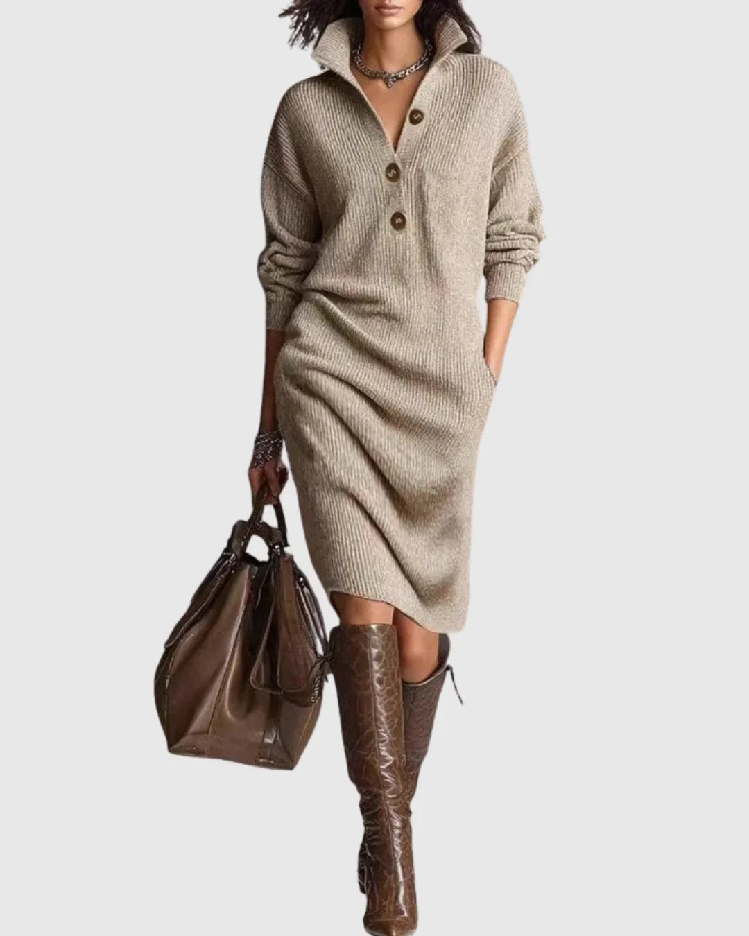 Women's Warm Winter Knit Midi Dress