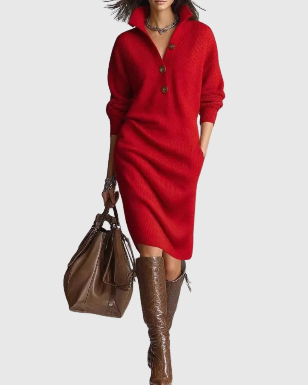 Women's Warm Winter Knit Midi Dress