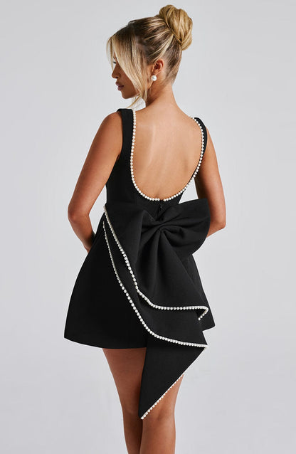 Women's Wedding Guest A-Line Mini Dress with Pearl Trim