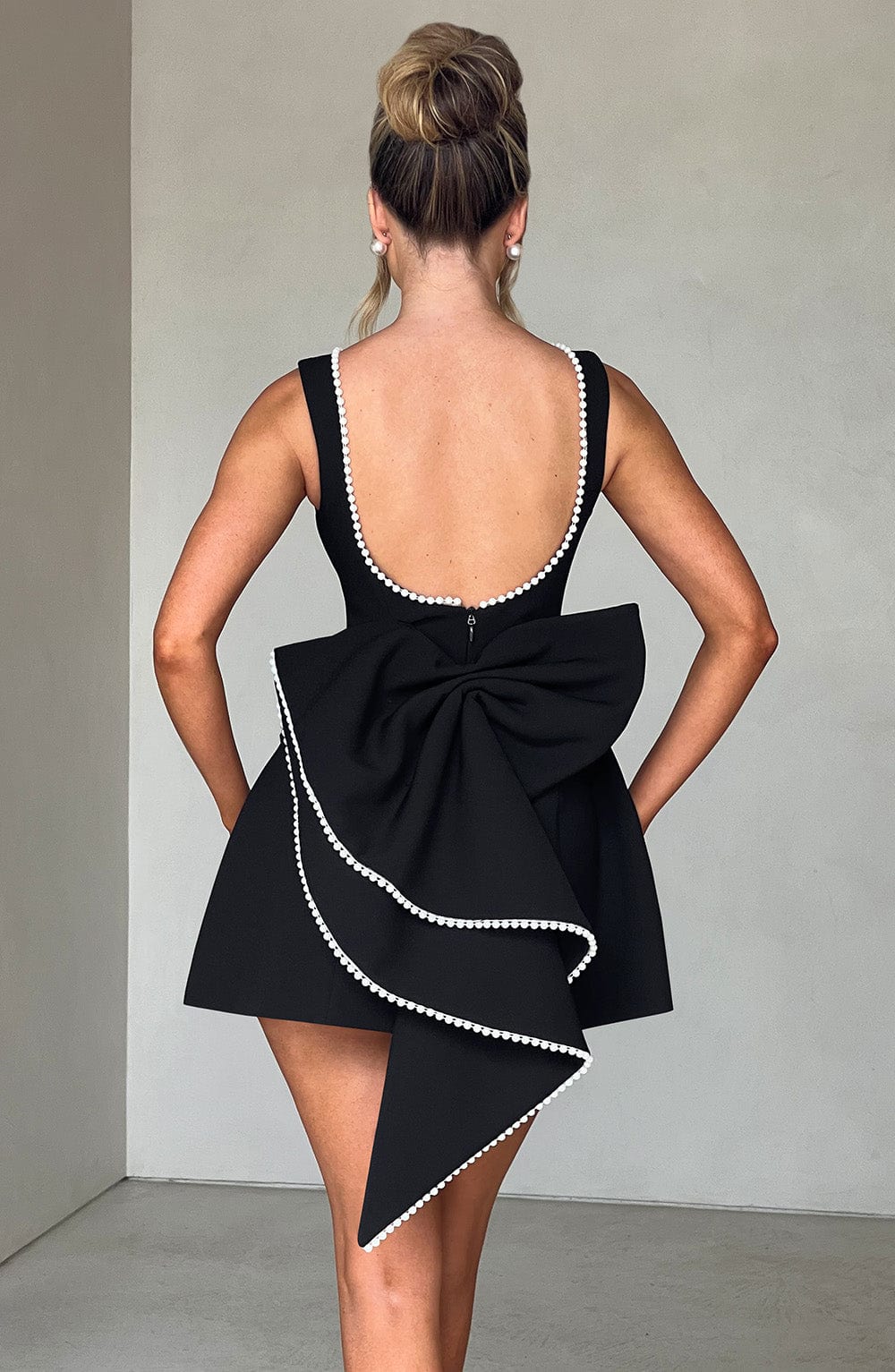 Women's Wedding Guest A-Line Mini Dress with Pearl Trim