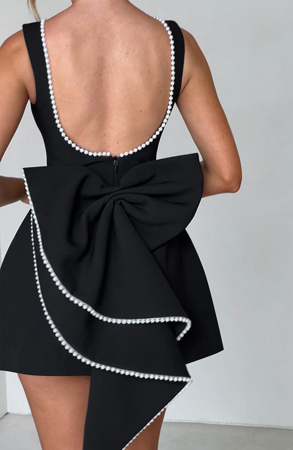 Women's Wedding Guest A-Line Mini Dress with Pearl Trim