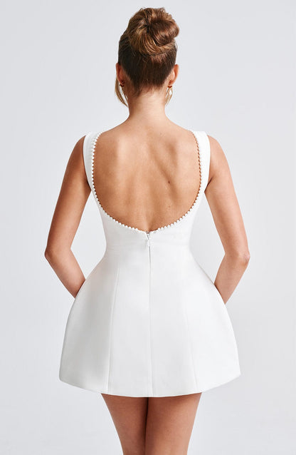 Women's Wedding Guest A-Line Mini Dress with Pearl Trim