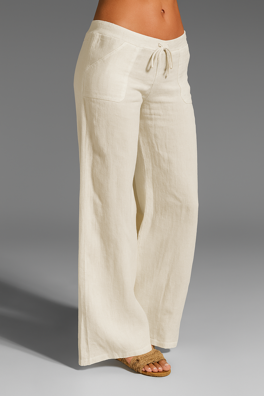 Women's Wide Leg Linen Trousers With Drawstring